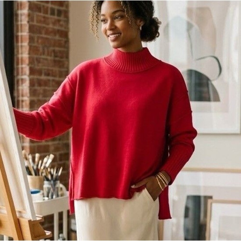 Anthropologie Maeve The Logan Mock Neck Slouchy Boxy Sweater Red Size M